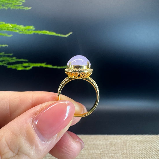 RealJade® "Signature Signet" 18K Yellow Gold  Lavender Jadeite Jade Diamonds Classic Ring