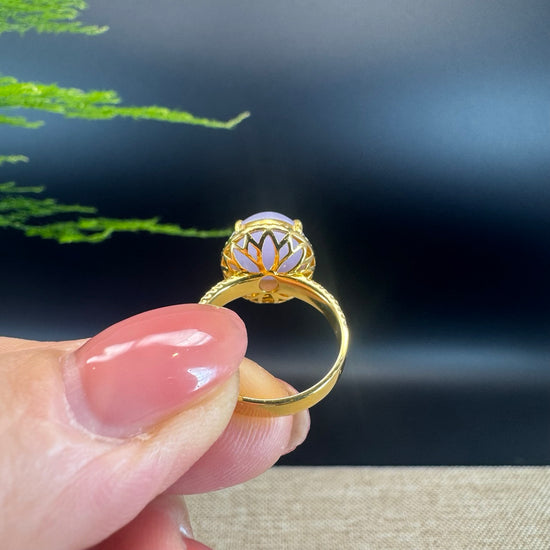 RealJade® "Signature Signet" 18K Yellow Gold  Lavender Jadeite Jade Diamonds Classic Ring