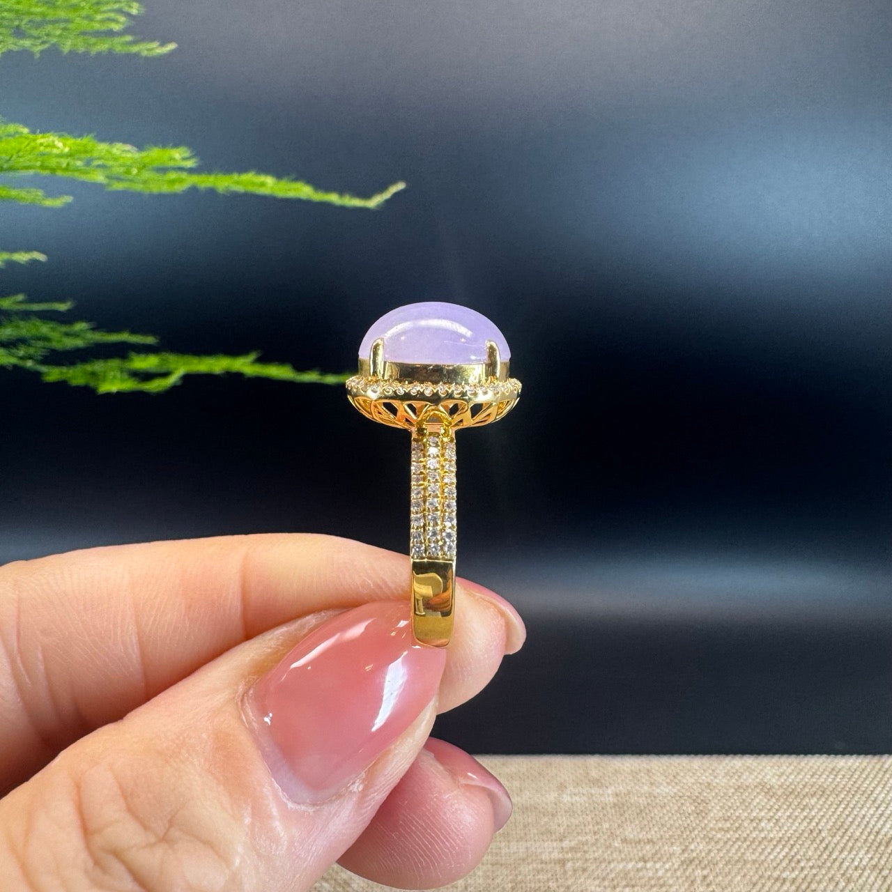 RealJade® "Signature Signet" 18K Yellow Gold  Lavender Jadeite Jade Diamonds Classic Ring