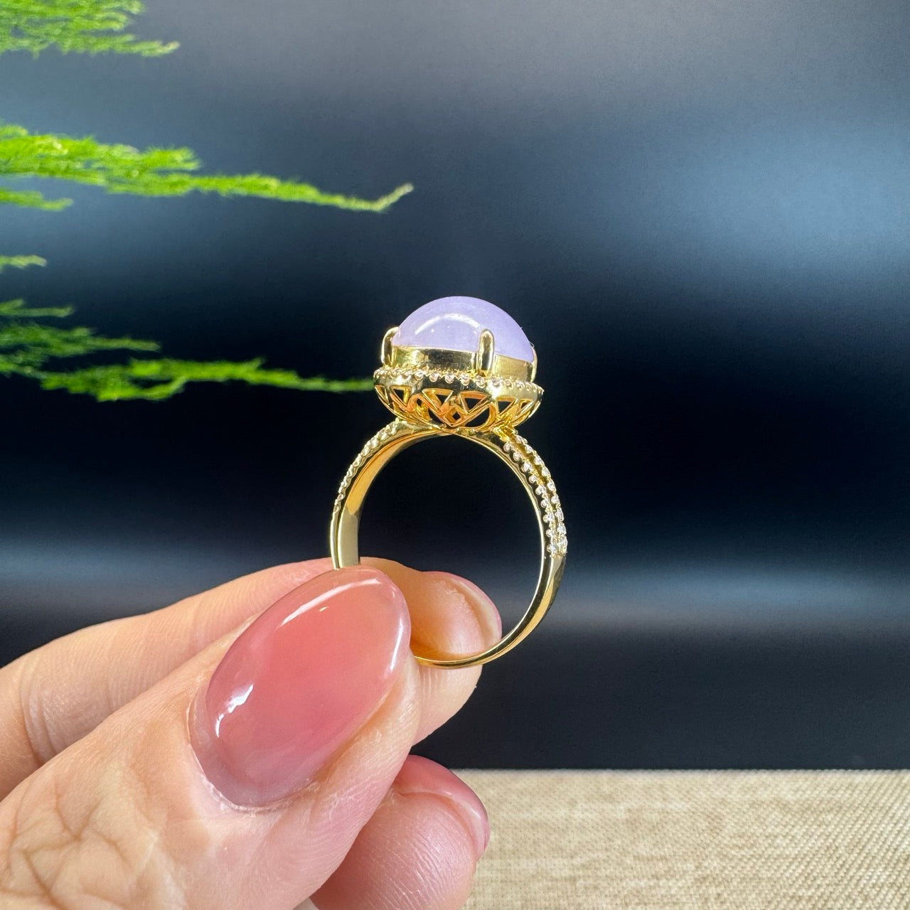 RealJade® "Signature Signet" 18K Yellow Gold  Lavender Jadeite Jade Diamonds Classic Ring