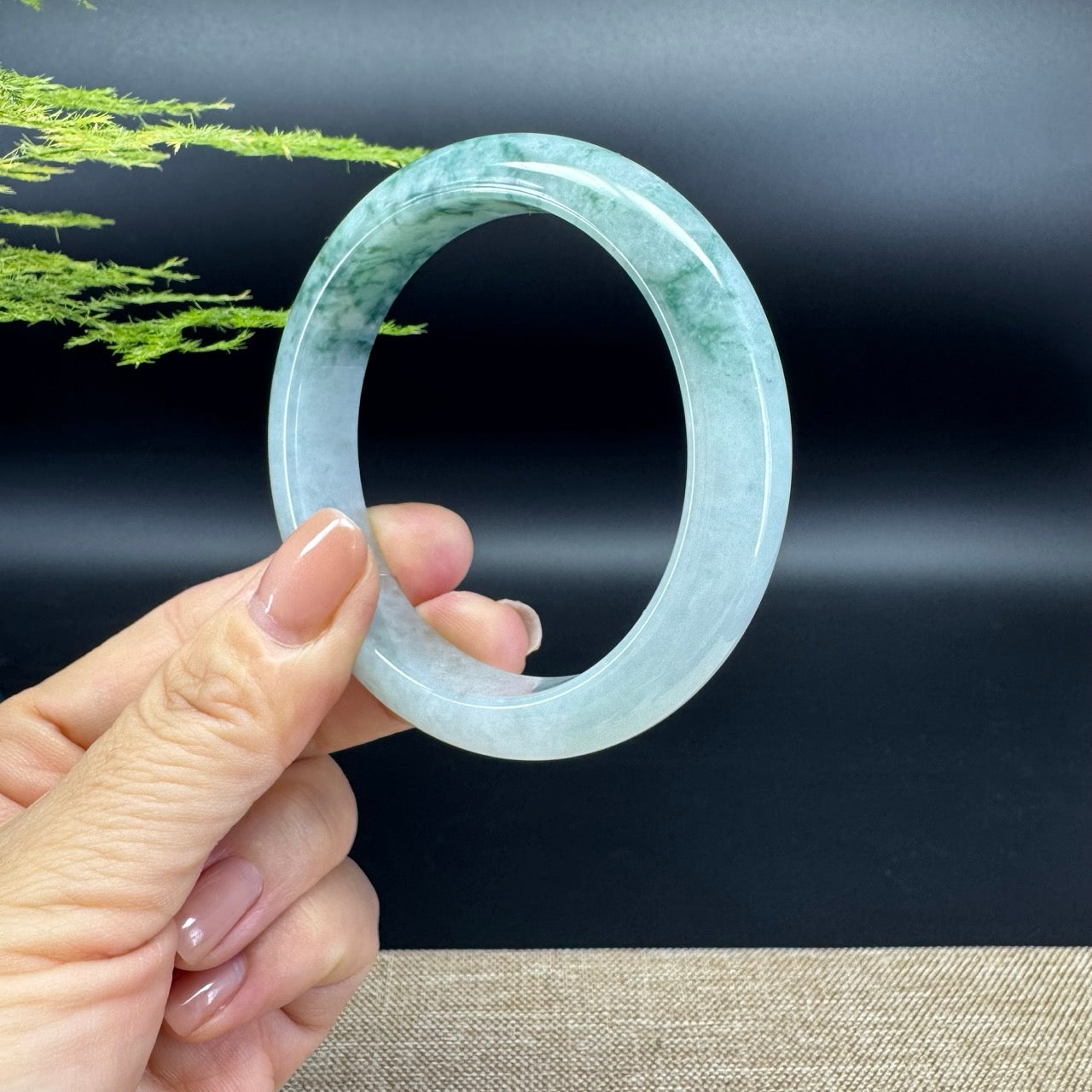 Genuine Burmese Icy Green Jadeite Jade Bangle Bracelet (58.2mm)