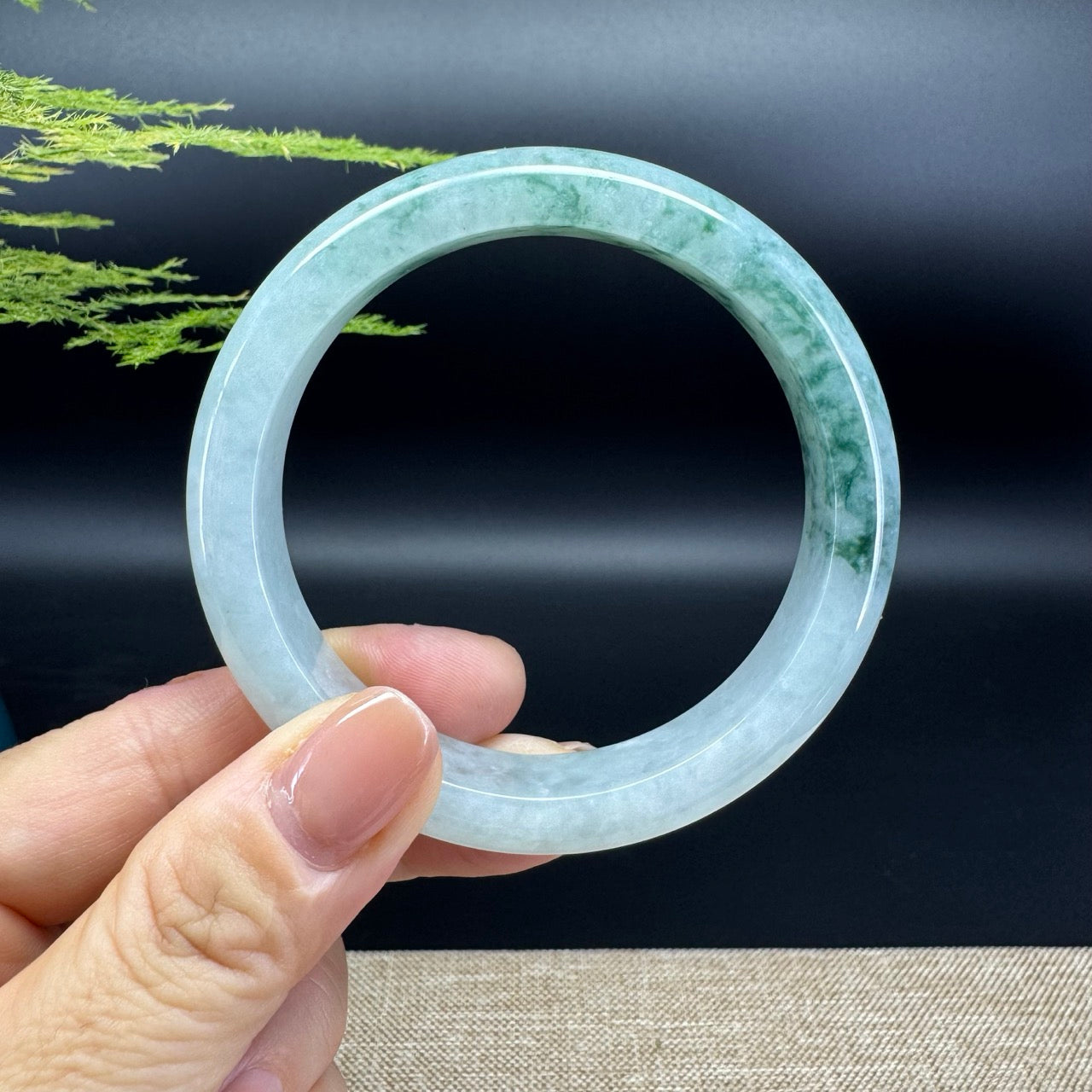 Genuine Burmese Icy Green Jadeite Jade Bangle Bracelet (58.2mm)