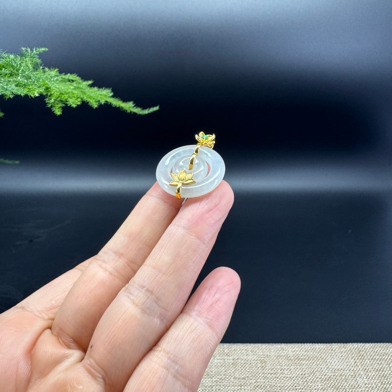 "Good Luck Button"Icy Jadeite Jade Lucky KouKou Pendant With 18K Yellow Gold Bail