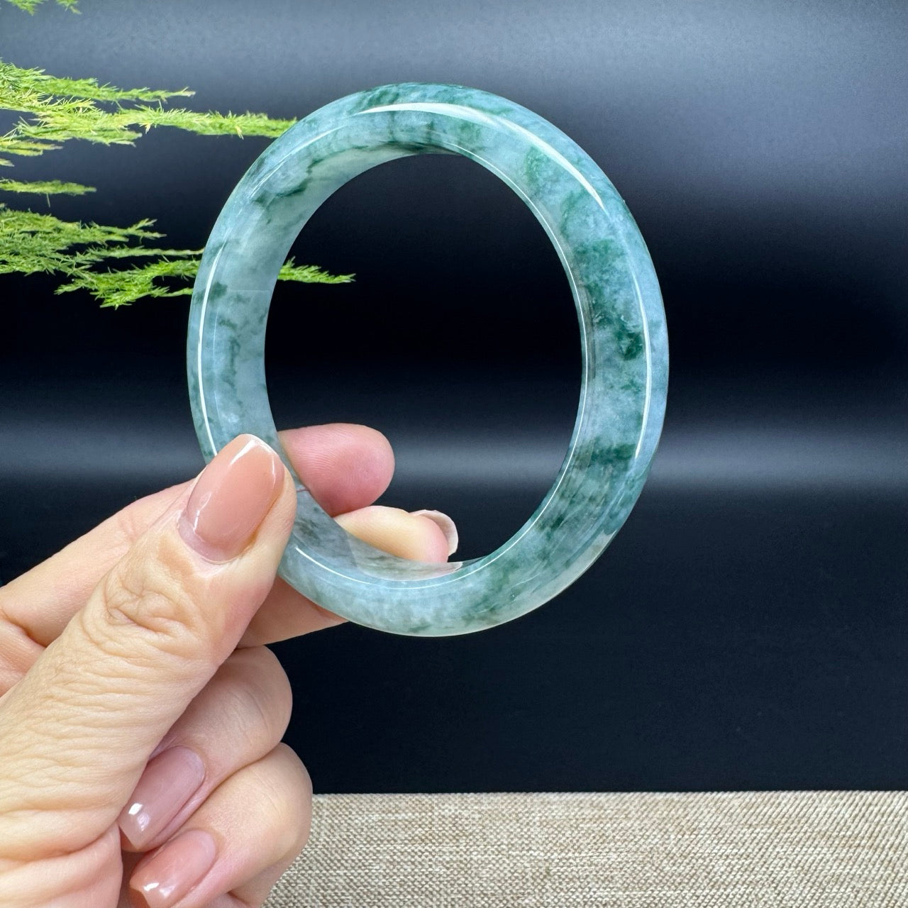 Genuine Burmese Icy Green Jadeite Jade Bangle Bracelet ( 58.2mm )