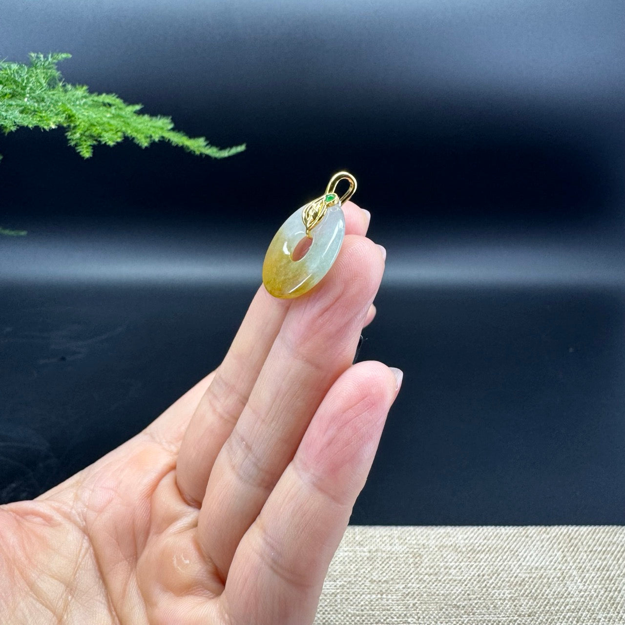 "Good Luck Button"Icy Yellow Jadeite Jade Lucky KouKou Pendant With 18K Yellow Gold Bail