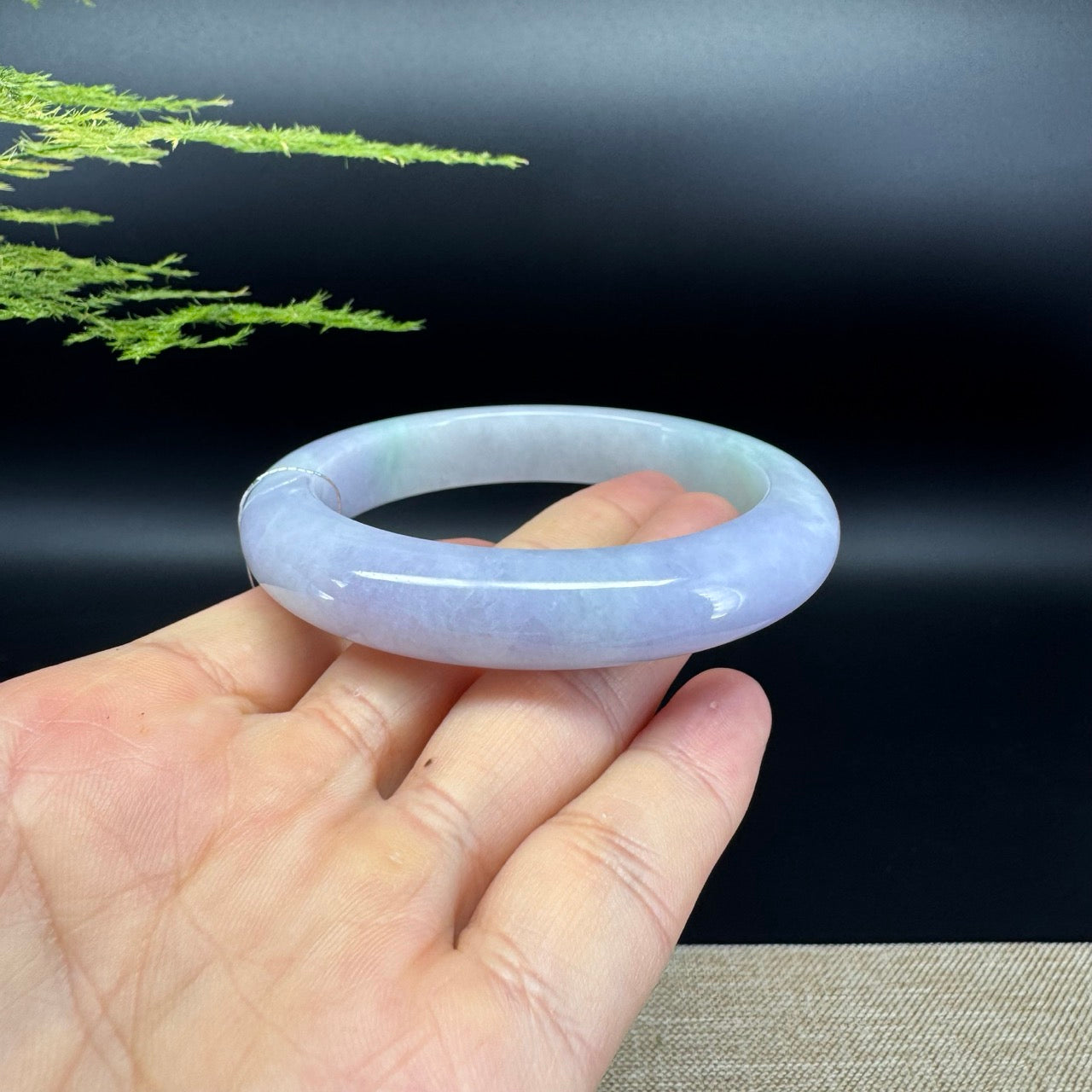 Genuine Burmese Lavender Green Jadeite Jade Bangle Bracelet ( 58.6mm )