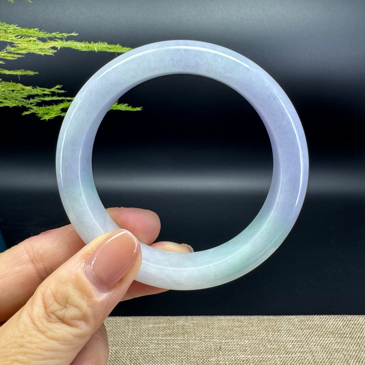 Genuine Burmese Lavender Green Jadeite Jade Bangle Bracelet ( 58.6mm )