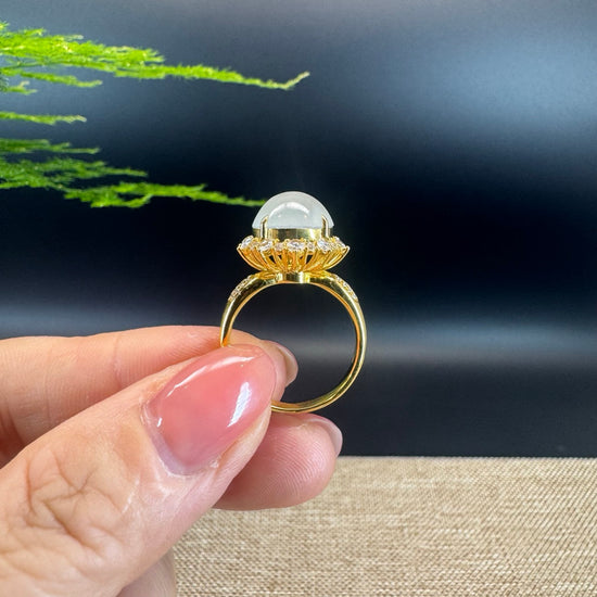 RealJade® "Signature Signet" 18K Yellow Gold Icy Jadeite Jade Diamonds Ring