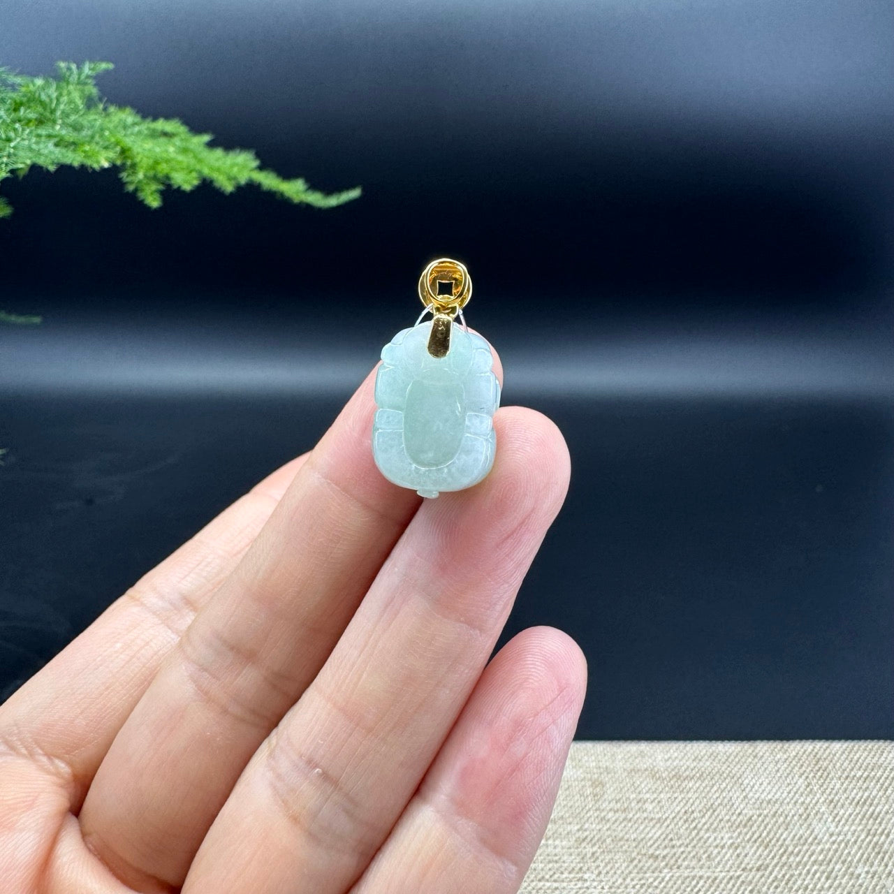 18K Yellow Gold Genuine Icy Green  Burmese Jadeite Jade PiXiu Pendant Necklace