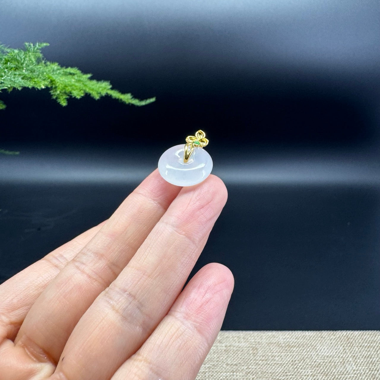 "Good Luck Button"Icy Jadeite Jade Lucky KouKou Pendant With 18K Yellow Gold Bail