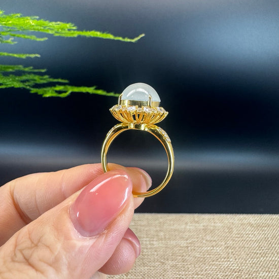 RealJade® "Signature Signet" 18K Yellow Gold Icy Jadeite Jade Diamonds Ring