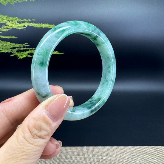 Genuine Burmese Green Flower Jadeite Jade Bangle Bracelet ( 58.8mm )