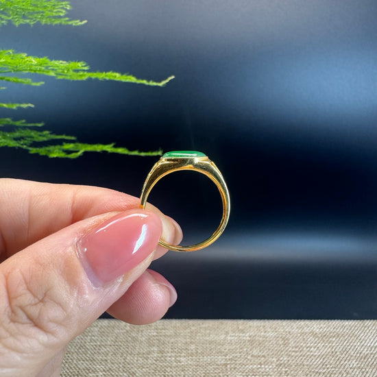 RealJade® "Signature Signet" 18K Yellow Gold  Green Jadeite Jade Ring