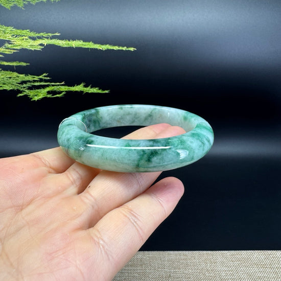 Genuine Burmese Green Flower Jadeite Jade Bangle Bracelet ( 58.8mm )
