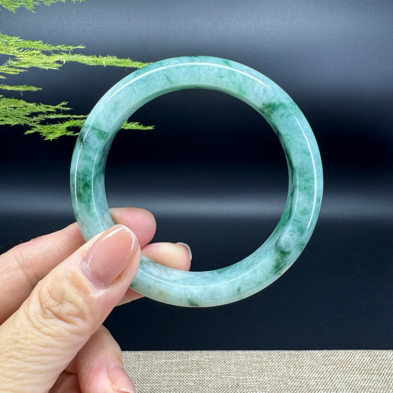 Genuine Burmese Green Flower Jadeite Jade Bangle Bracelet ( 58.8mm )