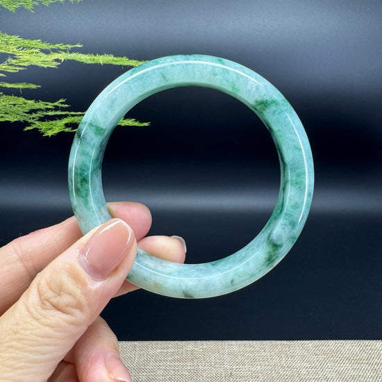 Genuine Burmese Green Flower Jadeite Jade Bangle Bracelet ( 58.8mm )