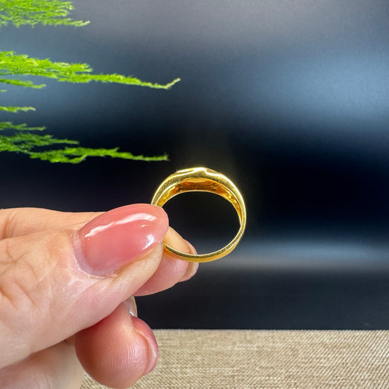 RealJade® "Signature Signet" 18K Yellow Gold  Green Jadeite Jade Ring