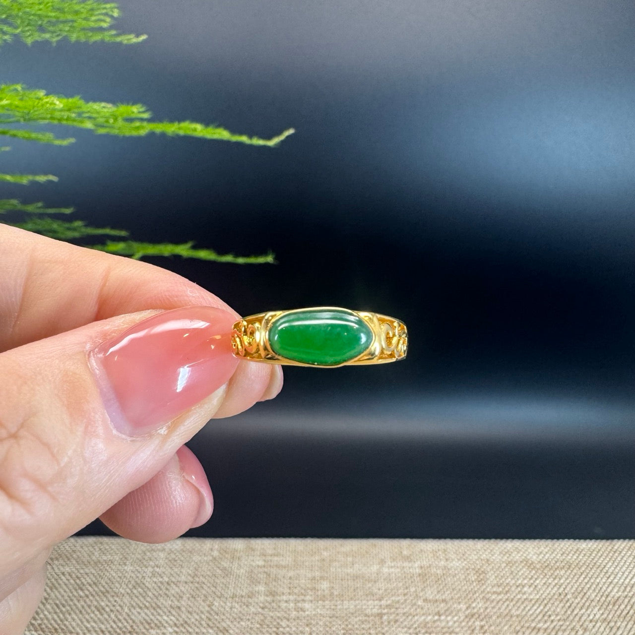 RealJade® "Signature Signet" 18K Yellow Gold  Green Jadeite Jade Ring