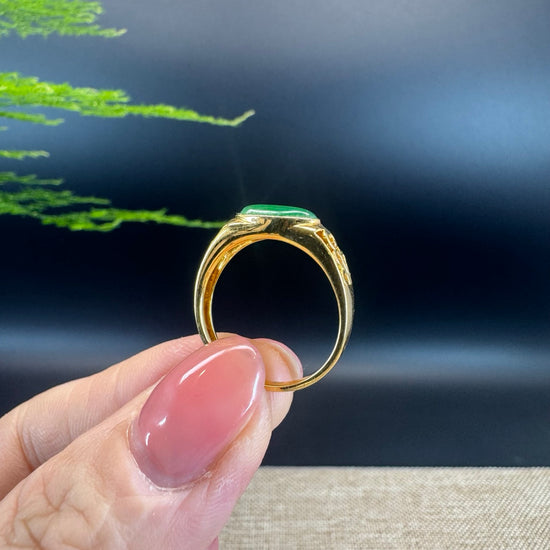 RealJade® "Signature Signet" 18K Yellow Gold  Green Jadeite Jade Ring