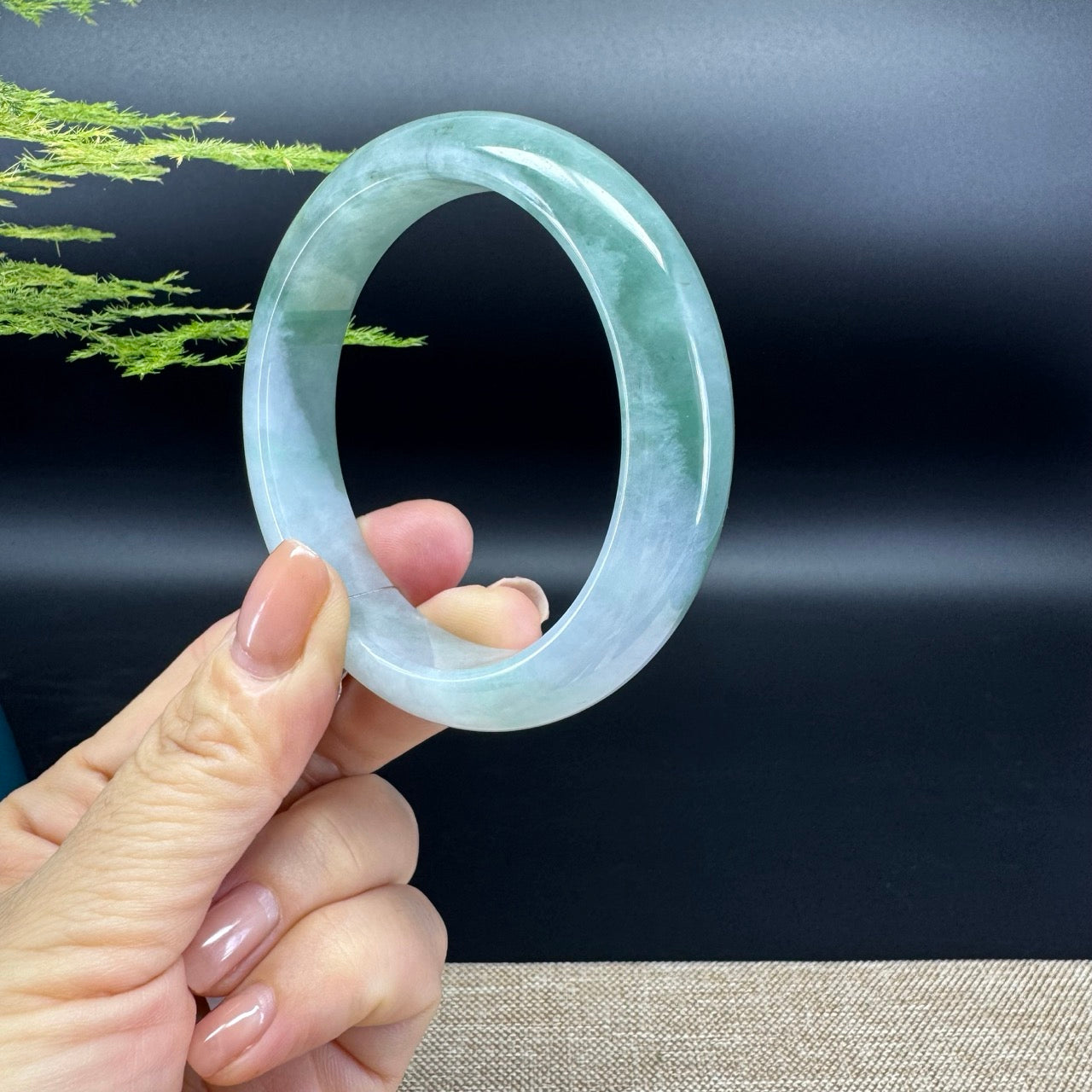 Genuine Burmese Icy Green Jadeite Jade Bangle Bracelet (58.2mm)