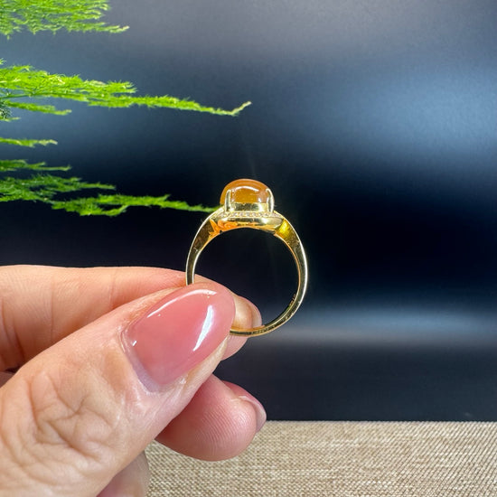 RealJade® "Signature Signet" 18K Yellow Gold Honey Yellow Jadeite Jade Diamonds Classic Ring