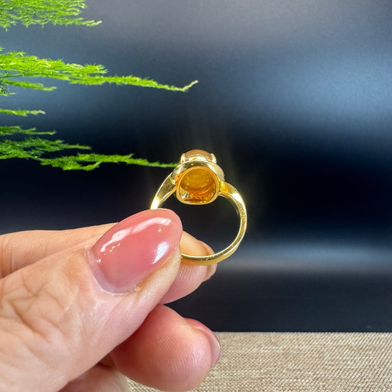 RealJade® "Signature Signet" 18K Yellow Gold Honey Yellow Jadeite Jade Diamonds Classic Ring