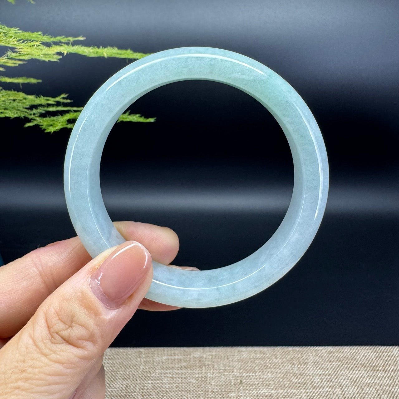 Genuine Burmese Icy Green Jadeite Jade Bangle Bracelet ( 58.2mm )