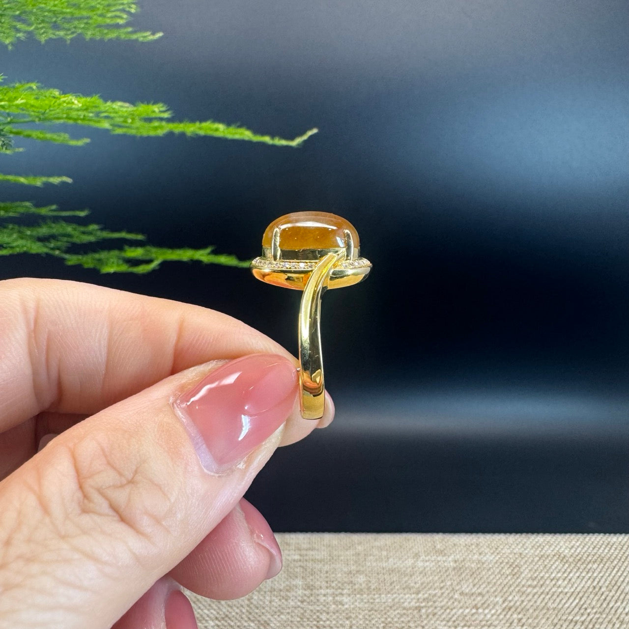 RealJade® "Signature Signet" 18K Yellow Gold Honey Yellow Jadeite Jade Diamonds Classic Ring