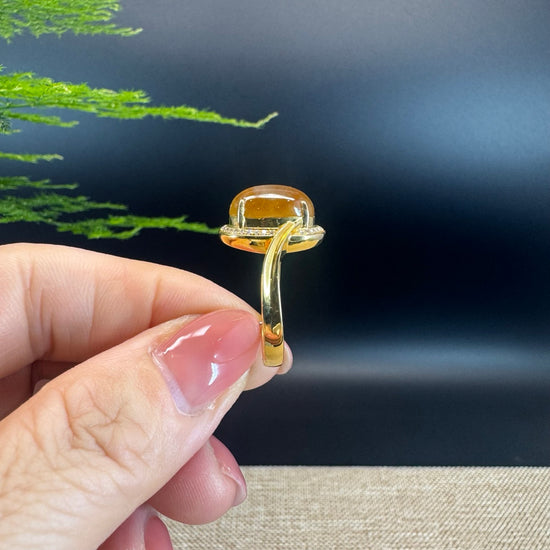 RealJade® "Signature Signet" 18K Yellow Gold Honey Yellow Jadeite Jade Diamonds Classic Ring
