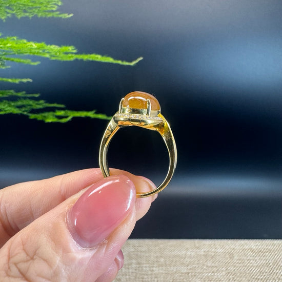 RealJade® "Signature Signet" 18K Yellow Gold Honey Yellow Jadeite Jade Diamonds Classic Ring