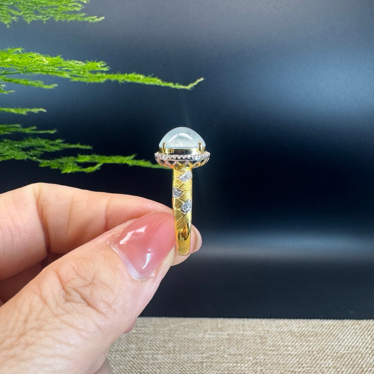 RealJade® "Signature Signet" 18K Yellow Gold Icy Jadeite Jade  Diamonds Ring