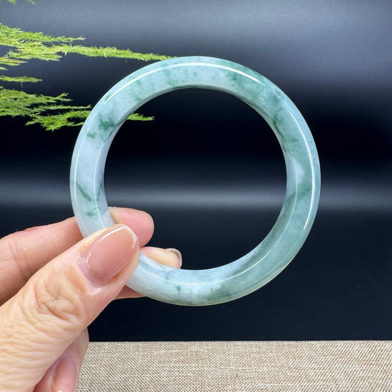 Genuine Burmese Blue Flower Jadeite Jade Bangle Bracelet ( 58.8mm )