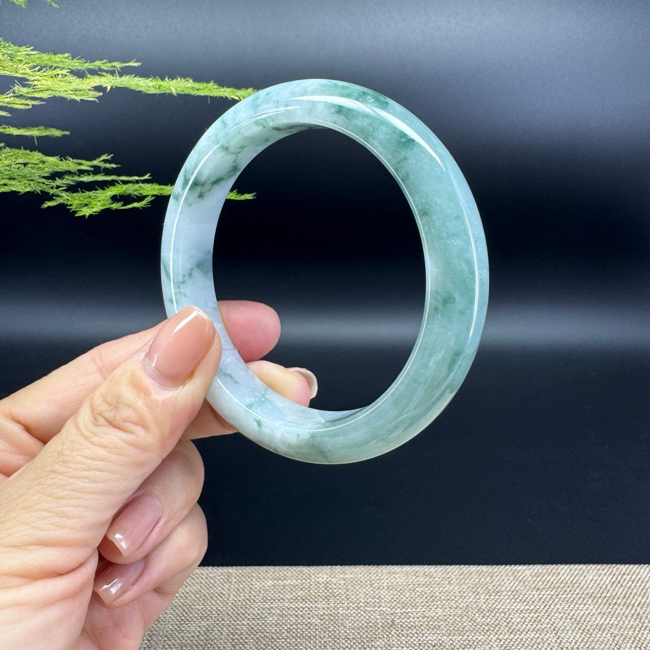 Genuine Burmese Blue Flower Jadeite Jade Bangle Bracelet ( 58.8mm )