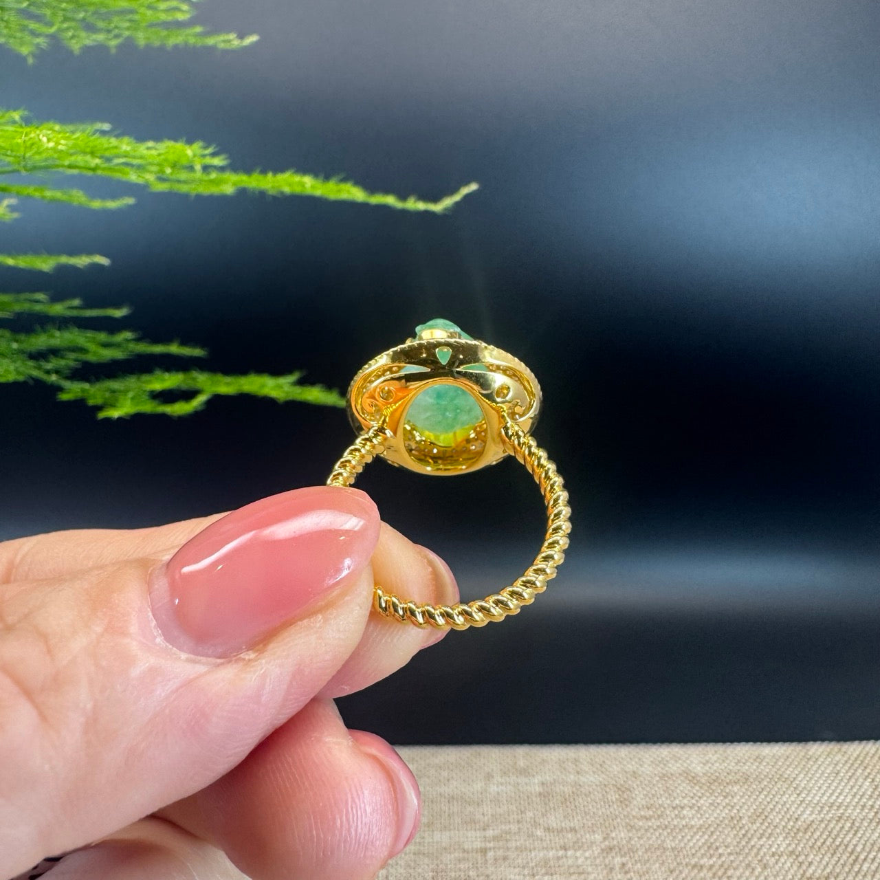 RealJade® "Signature Signet" 18K Yellow Gold Icy Green Jadeite Jade Diamonds PiXiu Ring