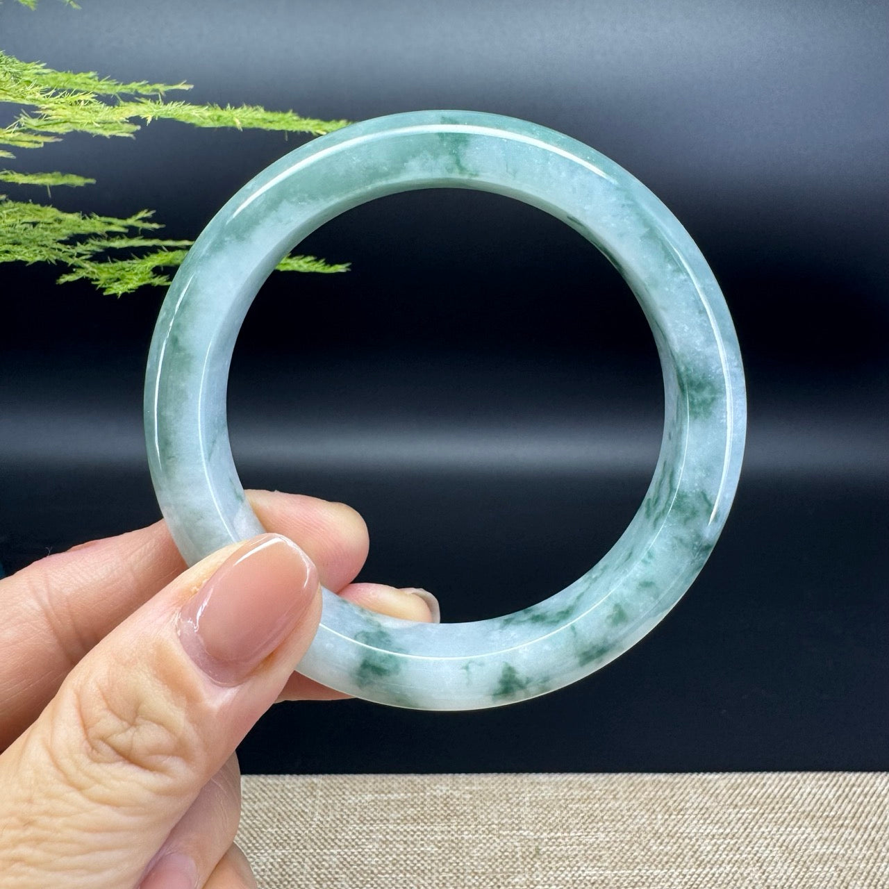 Genuine Burmese Blue Flower Jadeite Jade Bangle Bracelet ( 58.8mm )