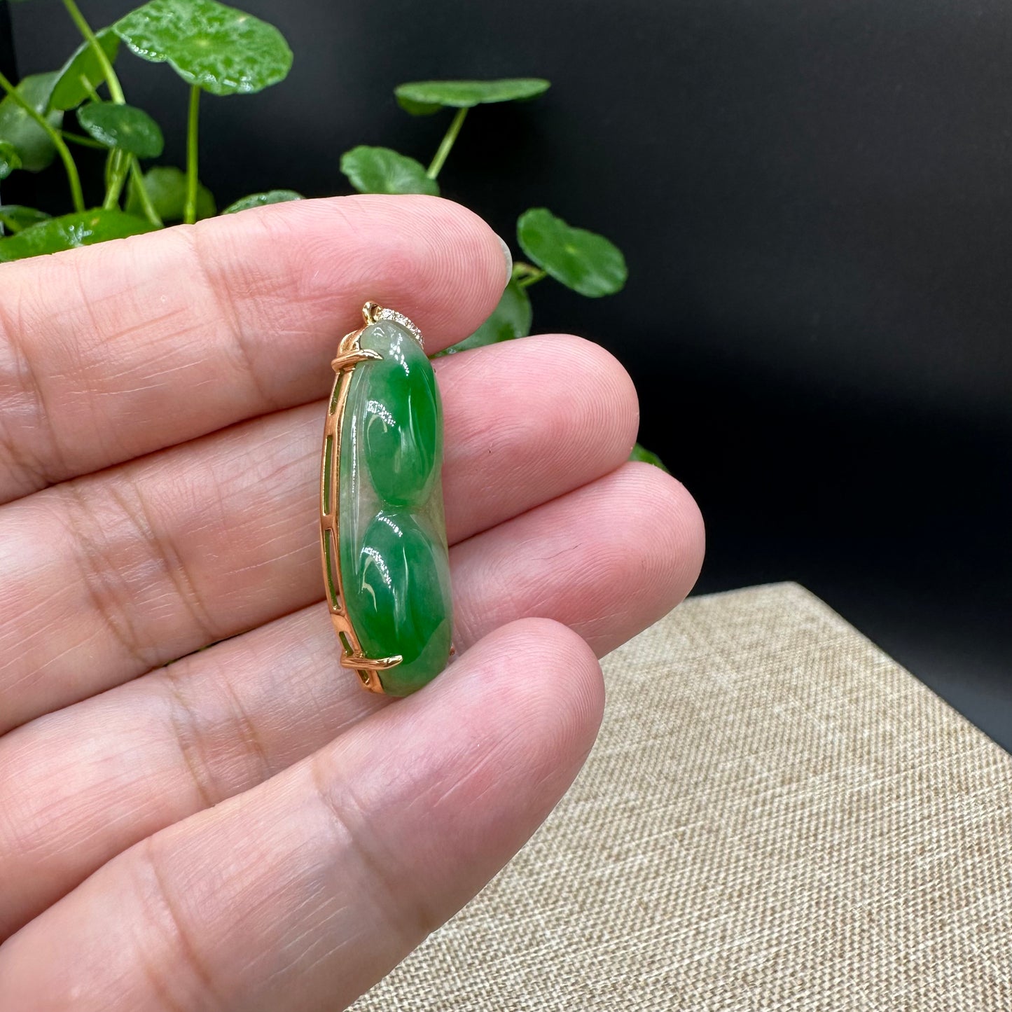 High end Genuine Burmese Ice Green Jadeite Pendant with 18k Yellow Gold Bail