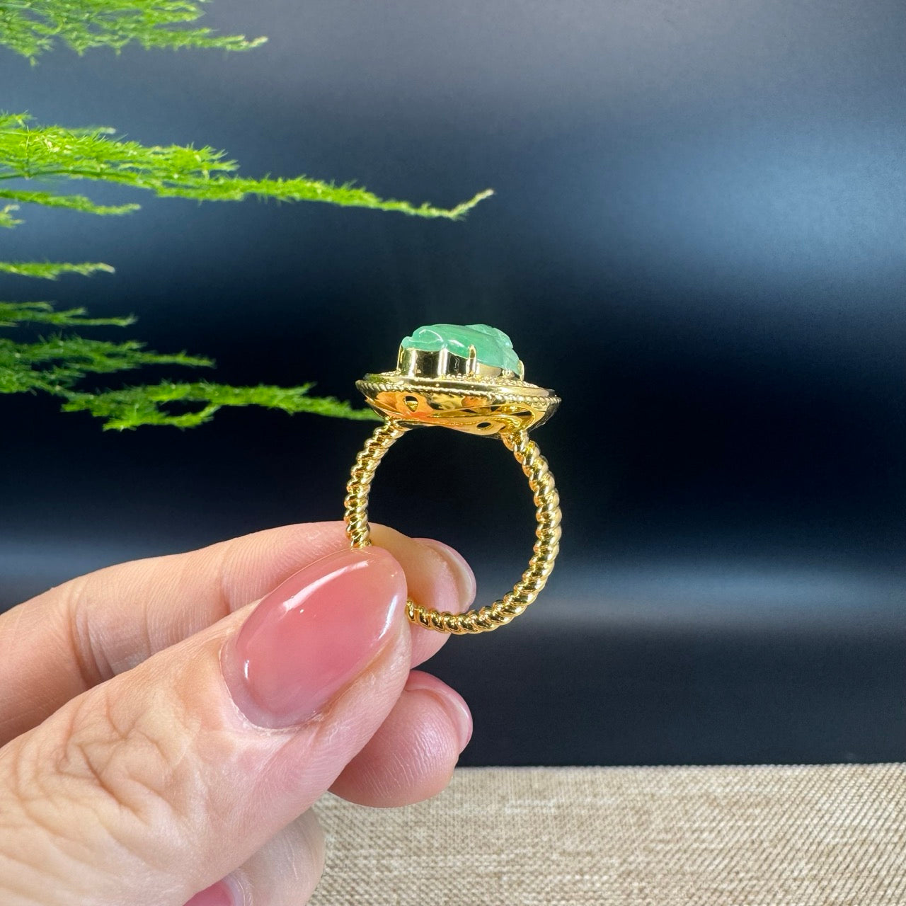 RealJade® "Signature Signet" 18K Yellow Gold Icy Green Jadeite Jade Diamonds PiXiu Ring