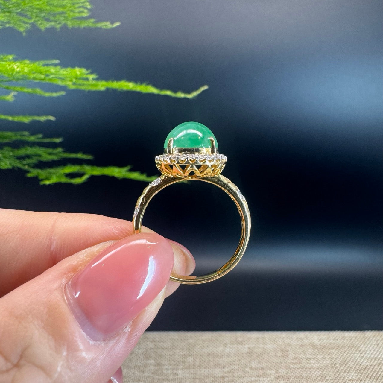 RealJade® "Signature Signet" 18K Yellow Gold Green Jadeite Jade Diamonds Ring