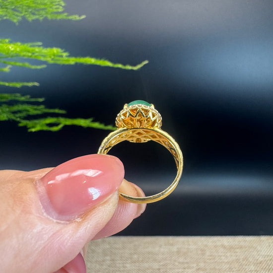 RealJade® "Signature Signet" 18K Yellow Gold Green Jadeite Jade Diamonds Ring