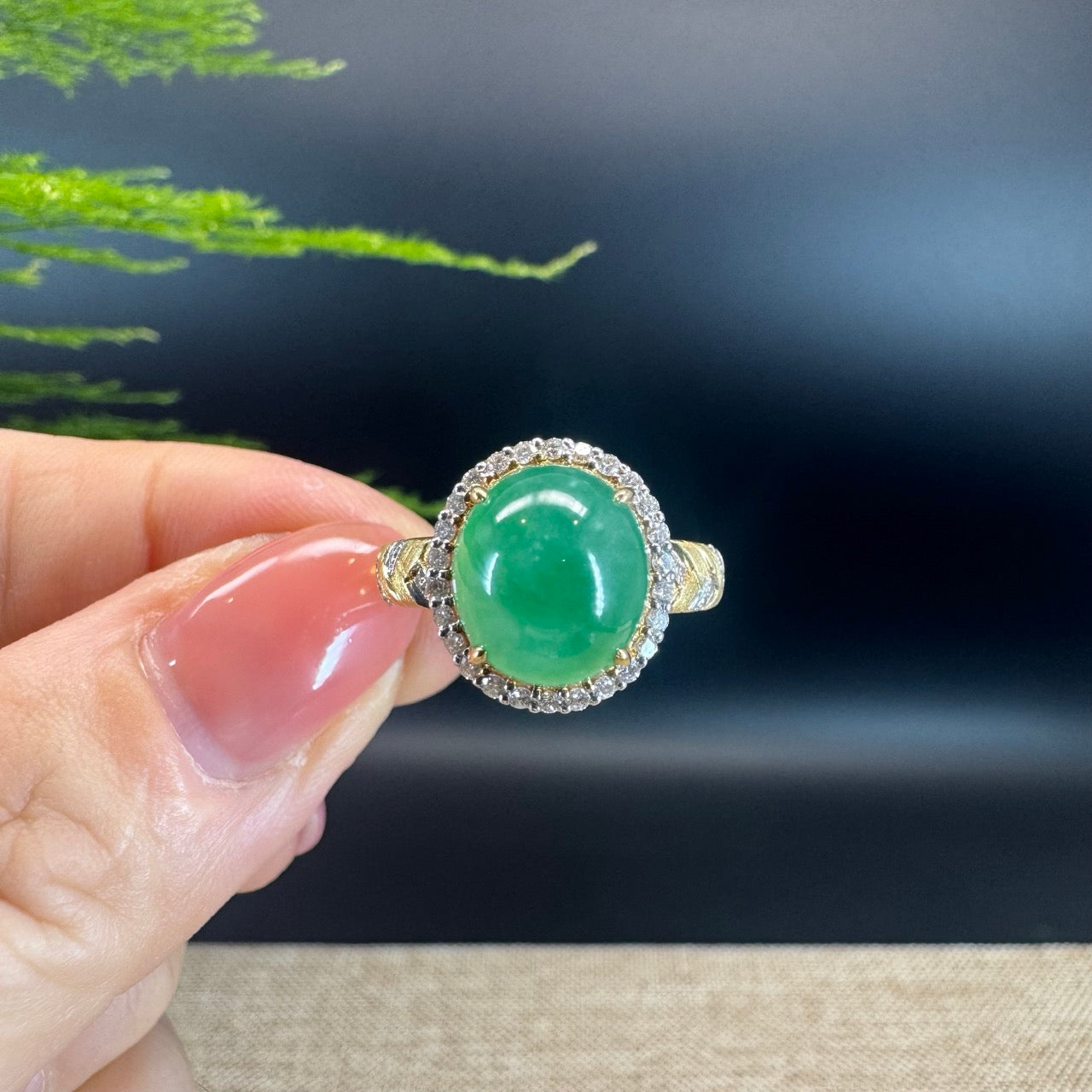 RealJade® "Signature Signet" 18K Yellow Gold Green Jadeite Jade Diamonds Ring