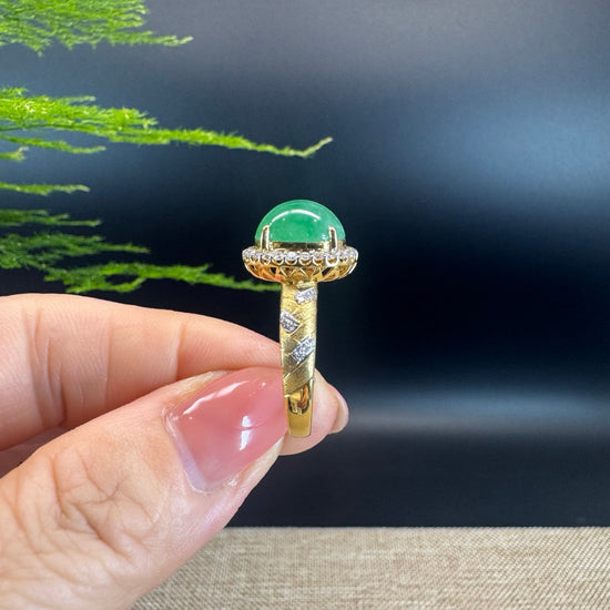 RealJade® "Signature Signet" 18K Yellow Gold Green Jadeite Jade Diamonds Ring