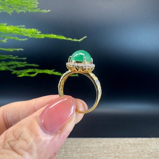 RealJade® "Signature Signet" 18K Yellow Gold Green Jadeite Jade Diamonds Ring