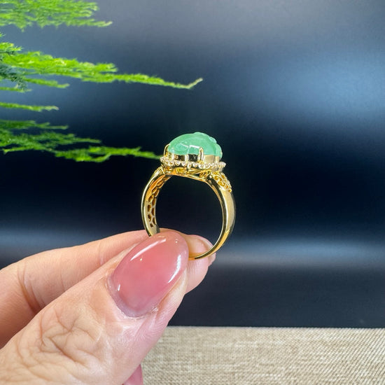 RealJade® "Signature Signet" 18K Yellow Gold Icy Green Jadeite Jade Diamonds  PiXiu Ring