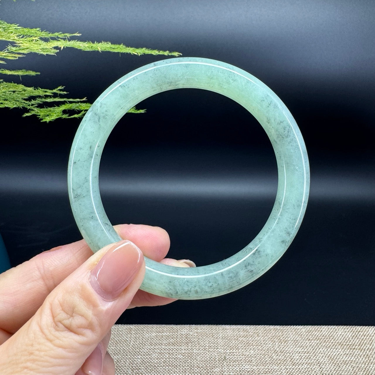 Genuine Burmese Green Black Jade Jadeite Bangle Bracelet (58.8mm)