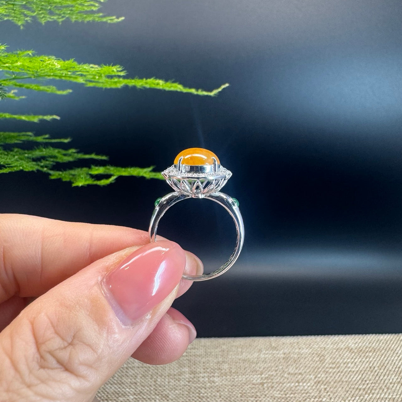 RealJade® "Signature Signet" 18K White Gold Honey Yellow Jadeite Jade Diamonds Classic Ring