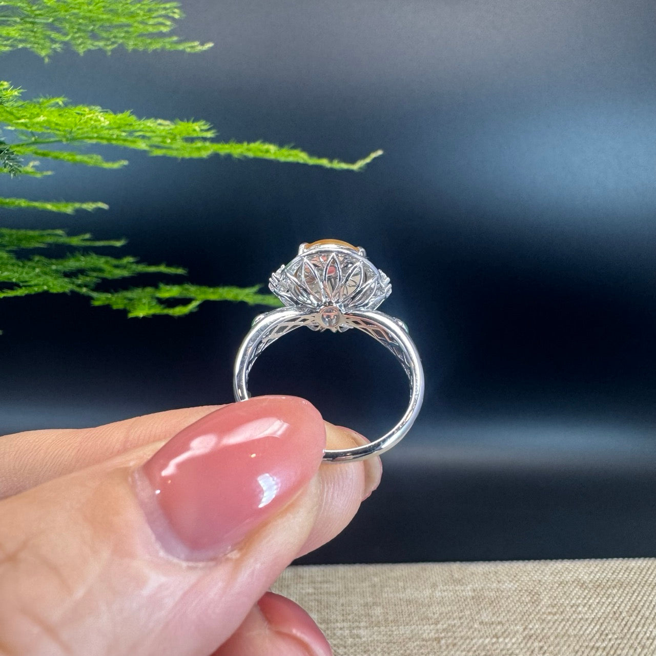 RealJade® "Signature Signet" 18K White Gold Honey Yellow Jadeite Jade Diamonds Classic Ring