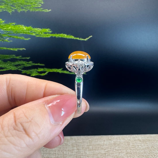 RealJade® "Signature Signet" 18K White Gold Honey Yellow Jadeite Jade Diamonds Classic Ring