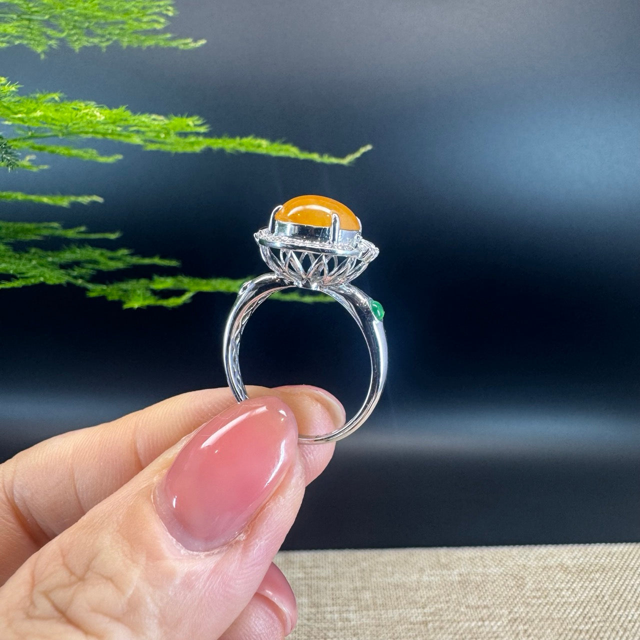 RealJade® "Signature Signet" 18K White Gold Honey Yellow Jadeite Jade Diamonds Classic Ring