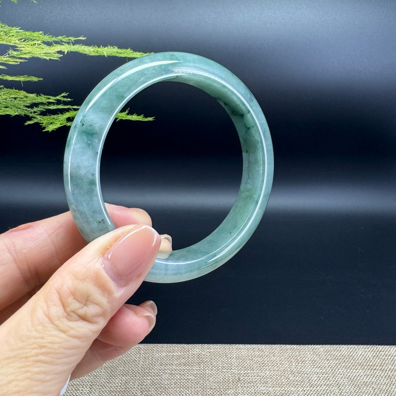 Genuine Burmese Oil Green Jade Jadeite Bangle Bracelet ( 58.3mm )