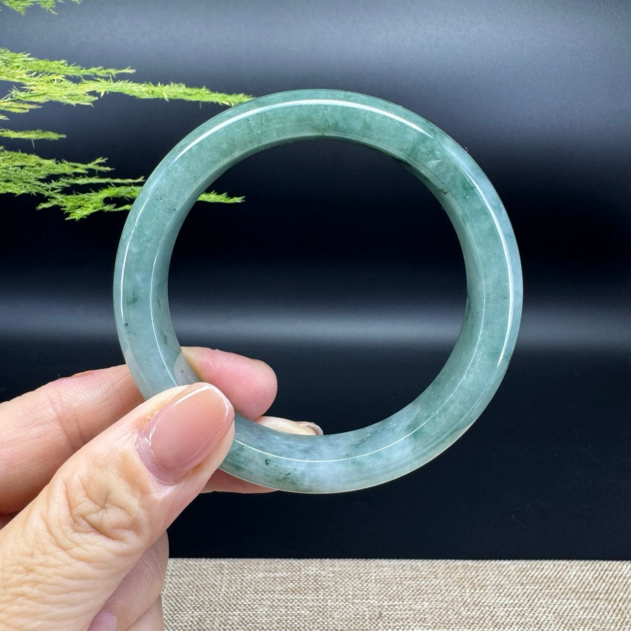 Genuine Burmese Oil Green Jade Jadeite Bangle Bracelet ( 58.3mm )